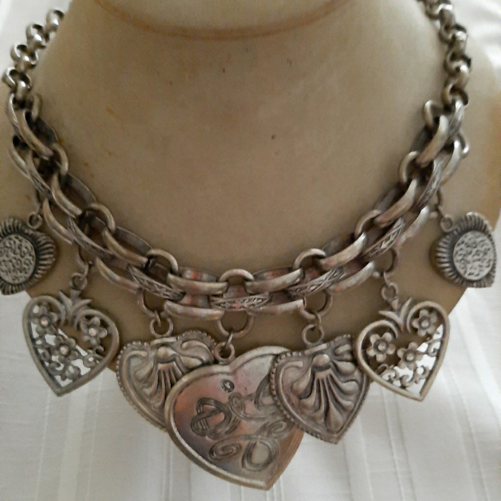 Valentine Multi Heart Charms Necklace Chunky